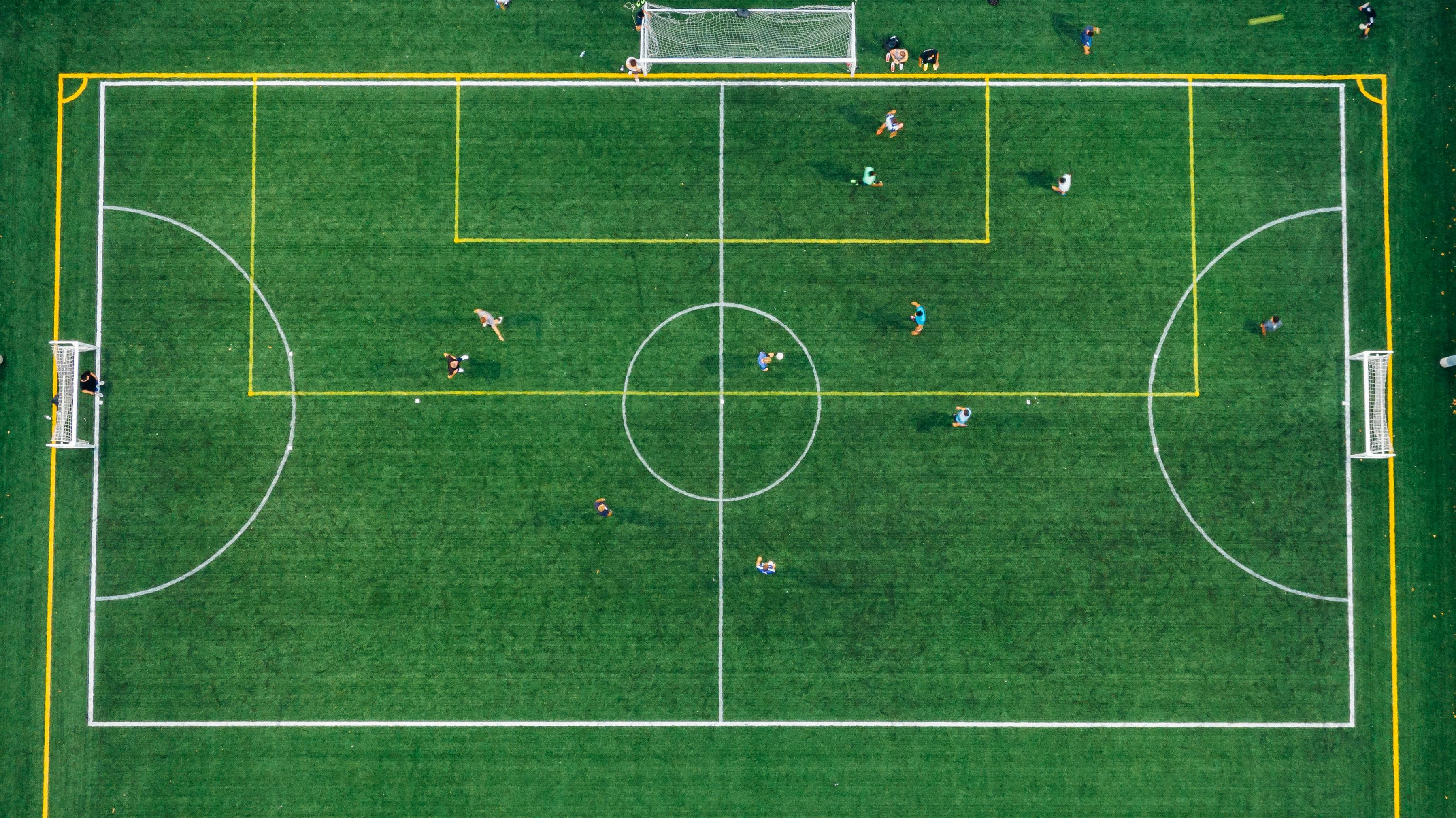Aerial view of a soccer field